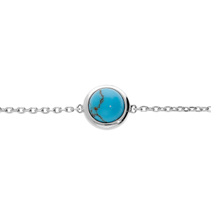 BRACELET ARGENT RHODIE CABOCHON TURQUOISE IMITATION 16+2CM