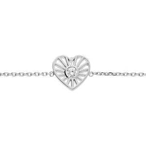BRACELET ARGENT RHODIÉ COEUR SOLEIL OXYDE BLANC SERTI 16+2CM
