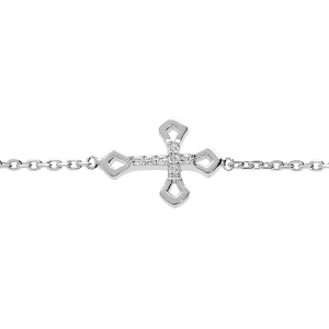 BRACELET ARGENT RHODIÉ CROIX OXYDES BLANCS SERTIS 16+2CM