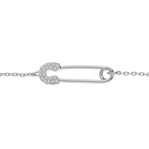 BRACELET ARGENT RHODIÉ EPINGLE A NOURRICE OXYDES BLANCS SERTIS 16,5+3CM