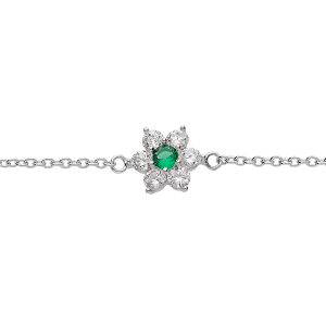 BRACELET ARGENT RHODIÉ PENDENTIF FLEUR MARGUERITE OXYDES VERT SERTIS  16.5+2CM