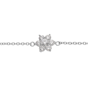BRACELET ARGENT RHODIÉ PENDENTIF FLEUR MARGUERITE OXYDES BLANCS SERTIS  16.5+2CM