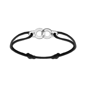 BRACELET ARGENT RHODIÉ MOTIF MENOTTE CORDON COULISSANT NOIR