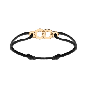 BRACELET ARGENT ET DORURE JAUNE MOTIF MENOTTE CORDON COULISSANT NOIR BRACELET ARGENT ET DORURE JAUNE MOTIF MENOTTE CORDON COULISSANT NOIR