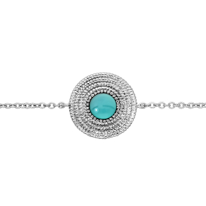 BRACELET ARGENT RHODIÉ MOTIF ROND PIERRE SYNTHETIQUE AMAZONITE 16+2CM