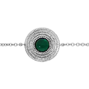 BRACELET ARGENT RHODIÉ MOTIF ROND PIERRE SYNTHETIQUE VERTE 16+2CM