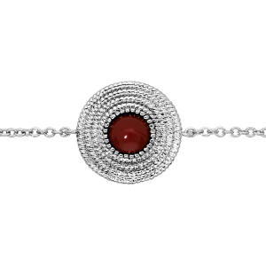 BRACELET ARGENT RHODIÉ MOTIF ROND PIERRE SYNTHETIQUE ROUGE 16+2CM