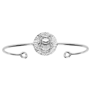 BRACELET ARGENT RHODIÉ JONC ROND ANTIQUE MOTIF SCARABÉE