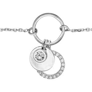 BRACELET ARGENT RHODIÉ 3 RONDELLES ET OXYDES BLANCS SERTIS 16+3CM