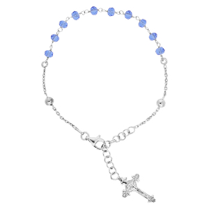BRACELET ARGENT RHODIÉ CHAPELET PIERRES FACETES BLEUES 16,5+2,5CM