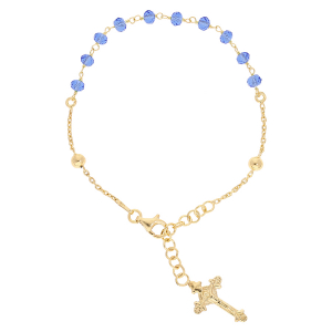 BRACELET ARGENT ET DORURE JAUNE CHAPELET PIERRES FACETES BLEUES 16,5+2,5CM