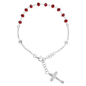 BRACELET ARGENT RHODIÉ CHAPELET PIERRES FACETES GRENAT IMITATION 16,5+2,5CM