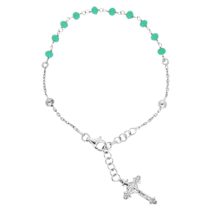 BRACELET ARGENT RHODIÉ CHAPELET PIERRES FACETES TURQUOISES IMITATION 16,5+2,5CM