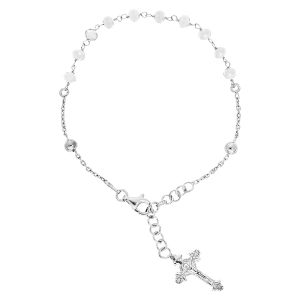 BRACELET ARGENT RHODIÉ CHAPELET PIERRES FACETES BLANCHES  16,5+2,5CM