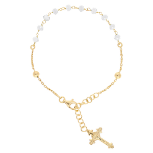 BRACELET ARGENT ET DORURE JAUNE CHAPELET PIERRES FACETES BLANCHES  16,5+2,5CM