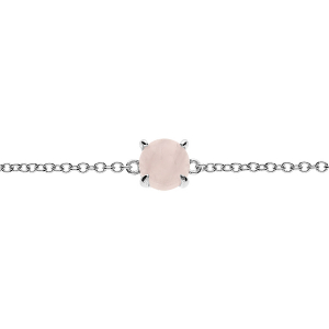BRACELET ARGENT RHODIÉ PIERRE CABOCHON VÉRITABLE QUARTZ ROSE 6,5MM 15+4CM