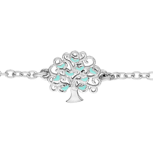 BRACELET ARGENT RHODIÉ ARBRE DE VIE AJOUREE AVEC COEURS RÉSINE TURQUOISE 16+3CM
