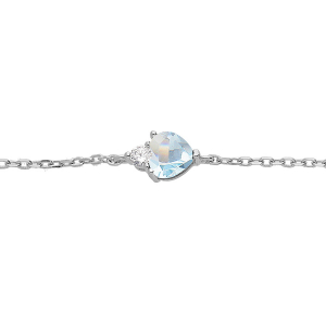 BRACELET ARGENT RHODIÉ OXYDES BLANC ET BLEU CLAIR FORME COEUR 16+3CM