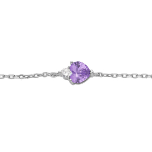 BRACELET ARGENT RHODIÉ OXYDES BLANC ET VIOLET FORME COEUR 16+3CM
