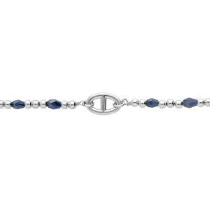 BRACELET ARGENT PLATINÉ MOTIF MAILLE MARINE ET BOULES QUARTZ IMITATION BLEU 15+3CM