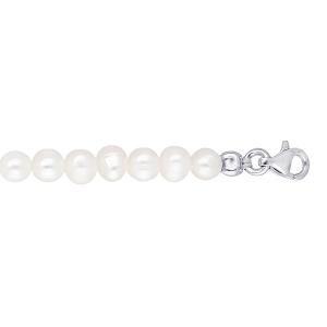 BRACELET ARGENT RHODIÉ PERLES DE CULTURE D'EAU DOUCE 5MM IRREGULIERE 17,5+3CM