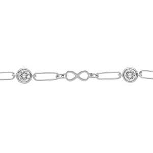BRACELET ARGENT RHODIÉ MAILLES RECTANGLES MOTIF INFINI ET 2 OXYDES BLANCS 16+3CM