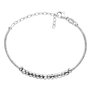 BRACELET ARGENT RHODIÉ SEMI RIGIDE BOULES FACETÉS RÉGLABLE