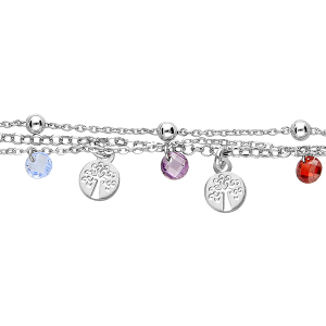 BRACELET ARGENT RHODIÉ 3 RANGS PAMPILLES ABRE DE VIE ET PIERRES SYNTHETIQUE MULTI COULEURS 15+3CM