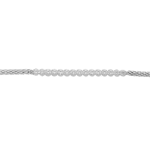 BRACELET ARGENT RHODIÉ MAILLE RONDE OXYDES BLANCS SERTIS  15+3CM
