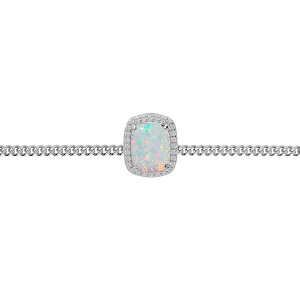 BRACELET ARGENT RHODIÉ OPALE BLANCHE IMITATION ET OXYDES BLANCS SERTIS 15.5+3CM