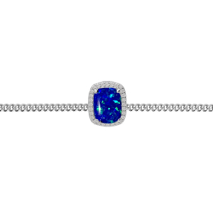 BRACELET ARGENT RHODIÉ OPALE BLEU IMITATION ET OXYDES BLANCS SERTIS 15.5+3CM