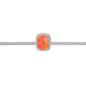 BRACELET ARGENT RHODIÉ OPALE ORANGE IMITATION ET OXYDES BLANCS SERTIS 15.5+3CM