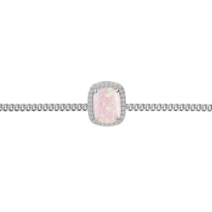 BRACELET ARGENT RHODIÉ OPALE ROSE IMITATION ET OXYDES BLANCS SERTIS 15.5+3CM