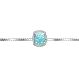 BRACELET ARGENT RHODIÉ OPALE TURQUOISE IMITATION ET OXYDES BLANCS SERTIS 15.5+3CM