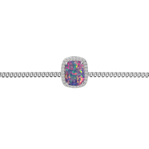 BRACELET ARGENT RHODIÉ OPALE VIOLET IMITATION ET OXYDES BLANCS SERTIS 15.5+3CM