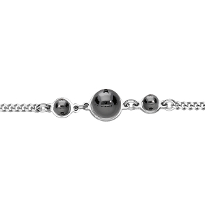 BRACELET ARGENT RHODIÉ 3 PIERRES RONDES NOIRES VERRE SWAROVSKI 16+3CM