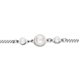 BRACELET ARGENT RHODIÉ 3 PIERRES RONDES BLANCHES VERRE SWARVOVSKI 16+3CM