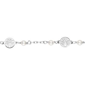 BRACELET ARGENT RHODIÉ MOTIF ARBRE DE VIE PERLES BLANCHES VERRE SWAROVSKI 15+3CM