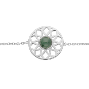 BRACELET ARGENT RHODIÉ AJOURÉ CABOCHON JADE VERTE VERITABLE 16+2CM
