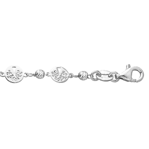 BRACELET ARGENT RHODIÉ PASTILLES ARBRE DE VIE ET BOULES DIAMANTÉES 15+3CM