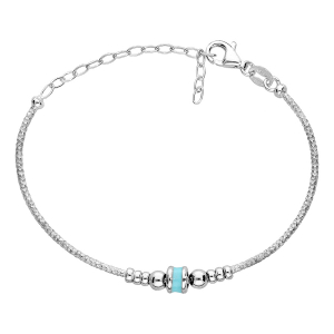BRACELET ARGENT RHODIÉ SEMI RIGIDE FIL DIAMANTÉ ET BOULES RÉGLABLE