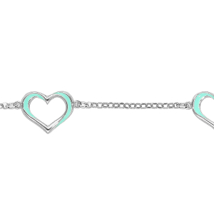 BRACELET ARGENT RHODIÉ 3 COEURS RÉSINE TURQUOISE 16+3CM