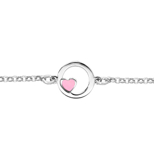 BRACELET ARGENT RHODIÉ CERCLE AVEC COEUR RÉSINE ROSE 15+2CM