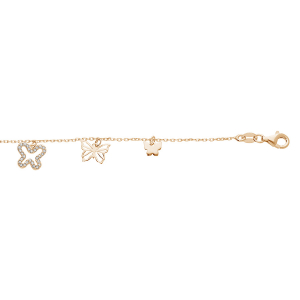 BRACELET ARGENT ET DORURE JAUNE PAPILLON OXYDES SERTIS 15+3CM