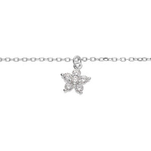 BRACELET ARGENT RHODIÉ FLEUR OXYDES BLANCS 16+3CM