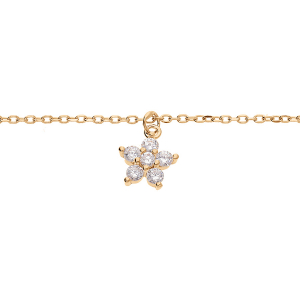 BRACELET ARGENT ET DORURE JAUNE FLEUR OXYDES BLANCS 16+3CM