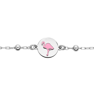 BRACELET ARGENT RHODIÉ BOULES ET RÉSINE MOTIF FLAMANT ROSE 15+2CM