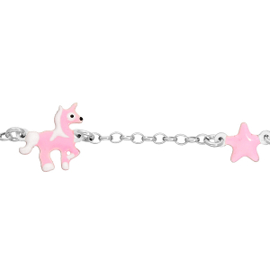 BRACELET ARGENT RHODIÉ LICORNE ET ETOILE RÉSINE ROSE 14+2CM