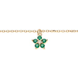 BRACELET ARGENT ET DORURE RHODIÉ FLEUR OXYDES VERT 16+3CM