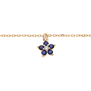 BRACELET ARGENT ET DORURE RHODIÉ FLEUR OXYDES BLEU 16+3CM